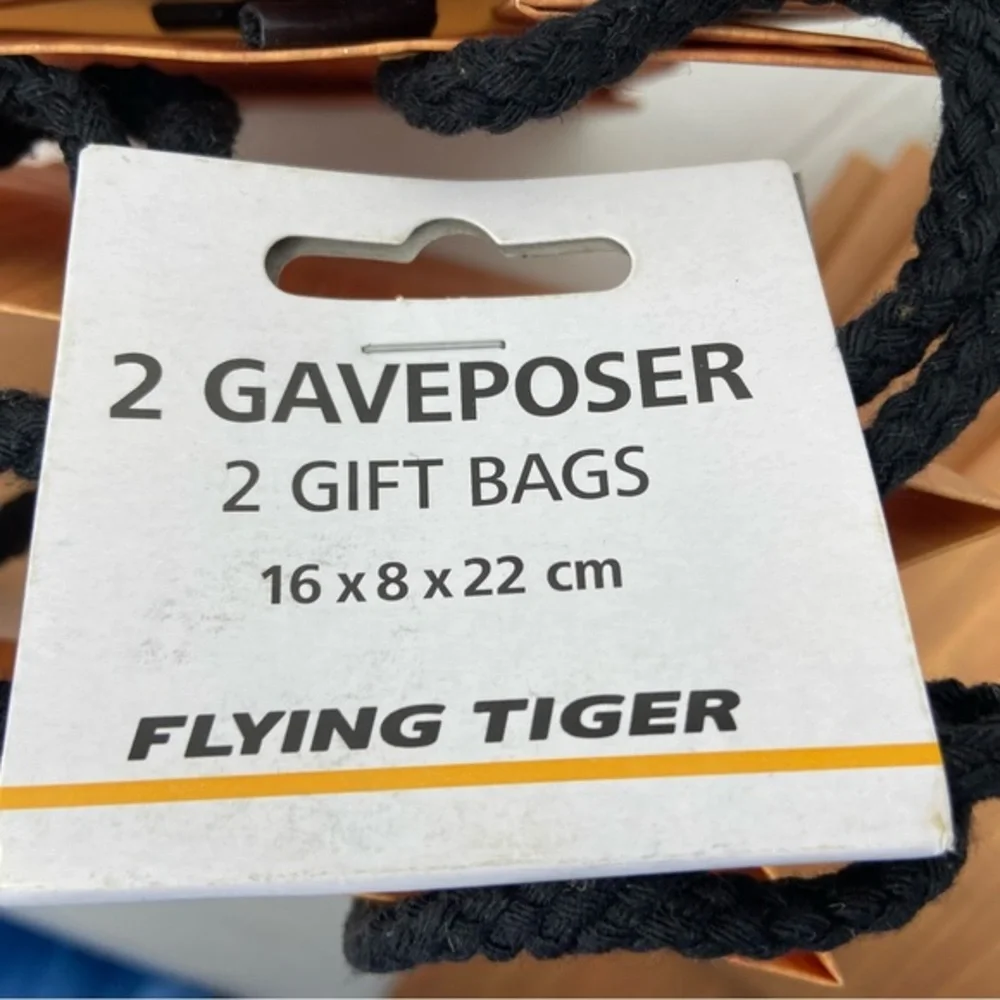Flying Tiger Paper Gift Bags - 10 in total. Wood Pattern design with Rope Handle